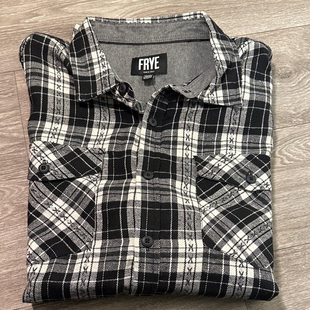 Frye Black and White Plaid Casual Button Down Shirt